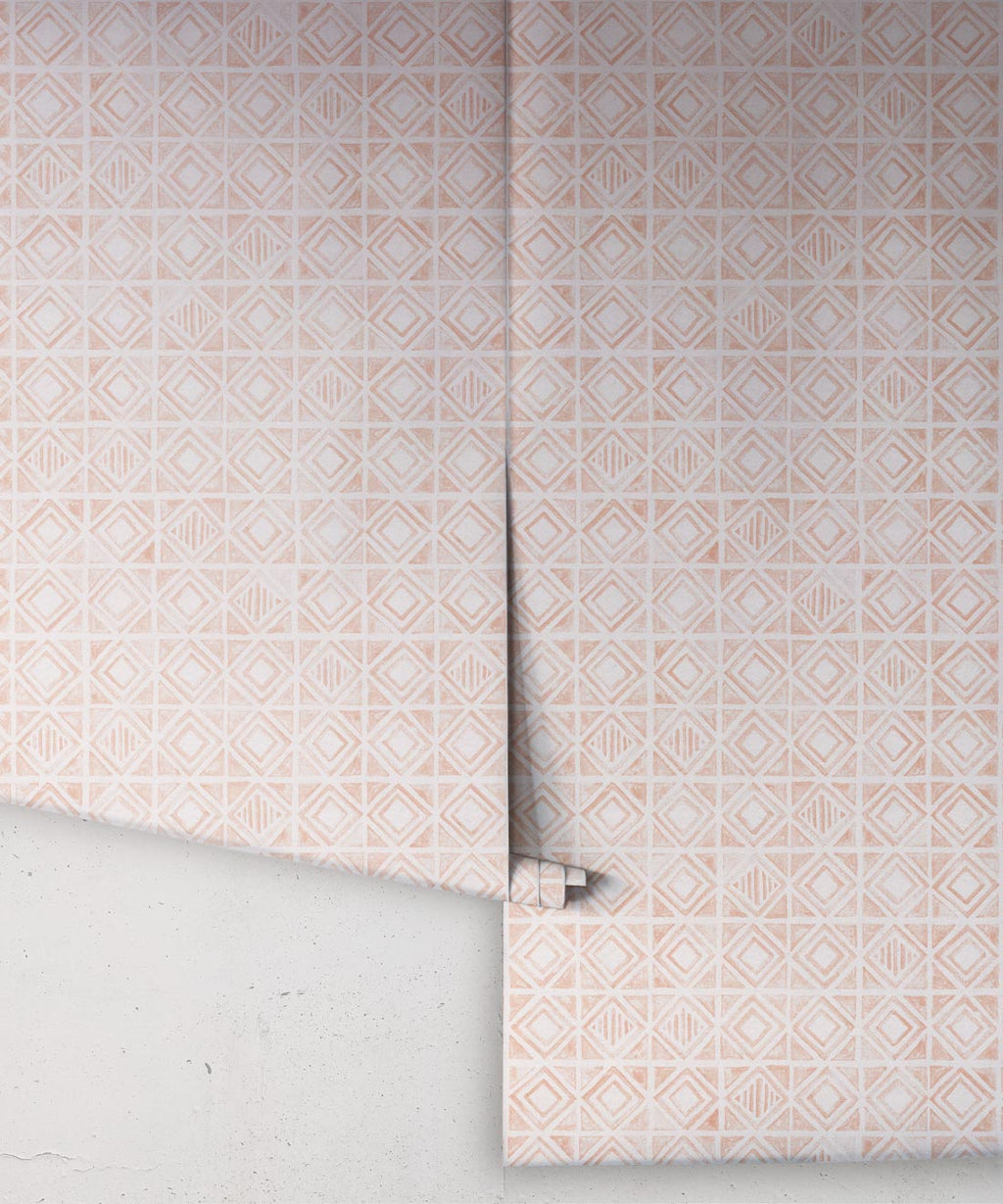 Tuile Wallpaper, Salmon White