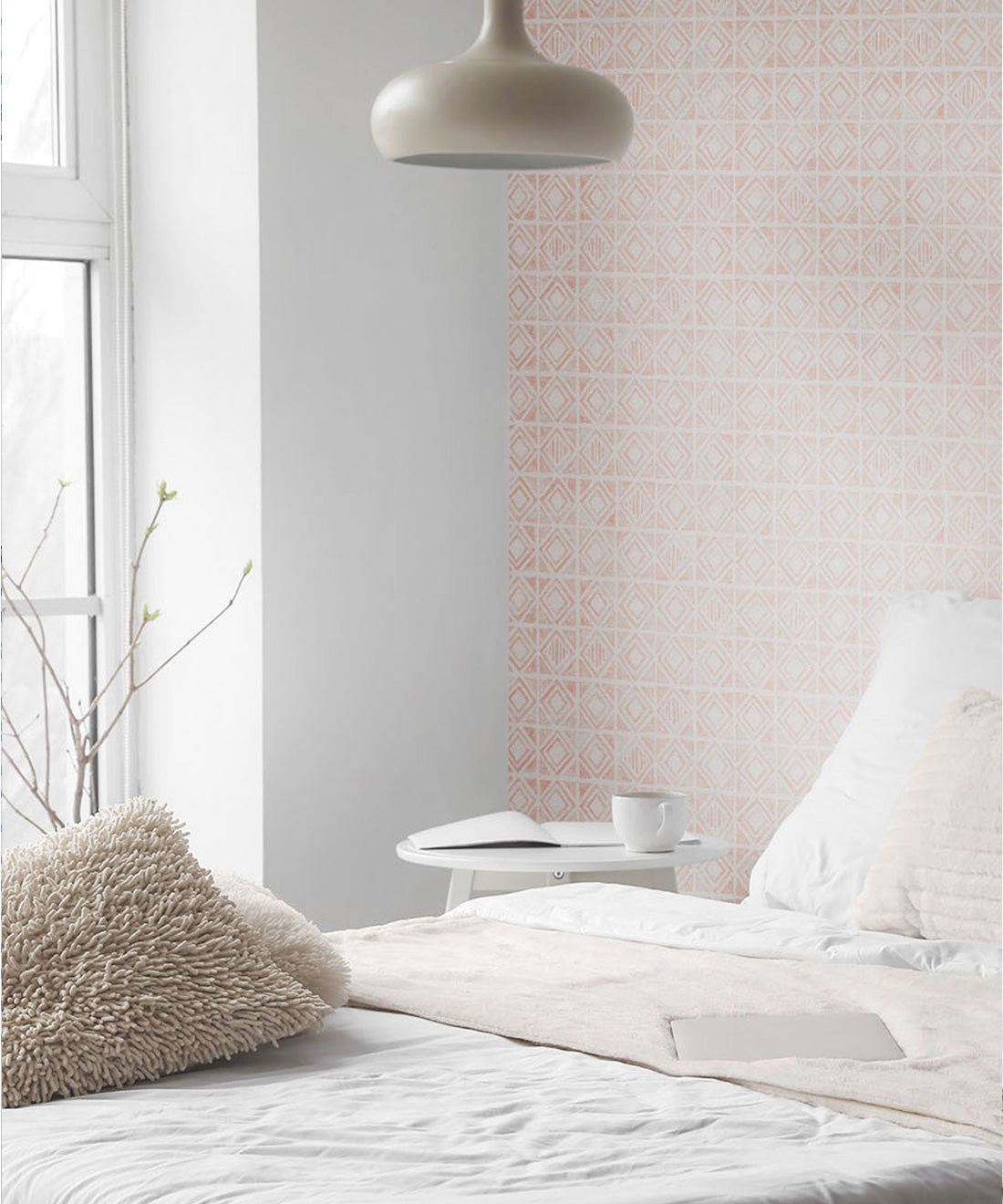 Tuile Wallpaper, Salmon White