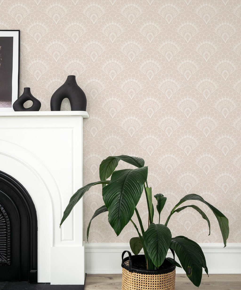 Retro Peacock Wallpaper, Beige