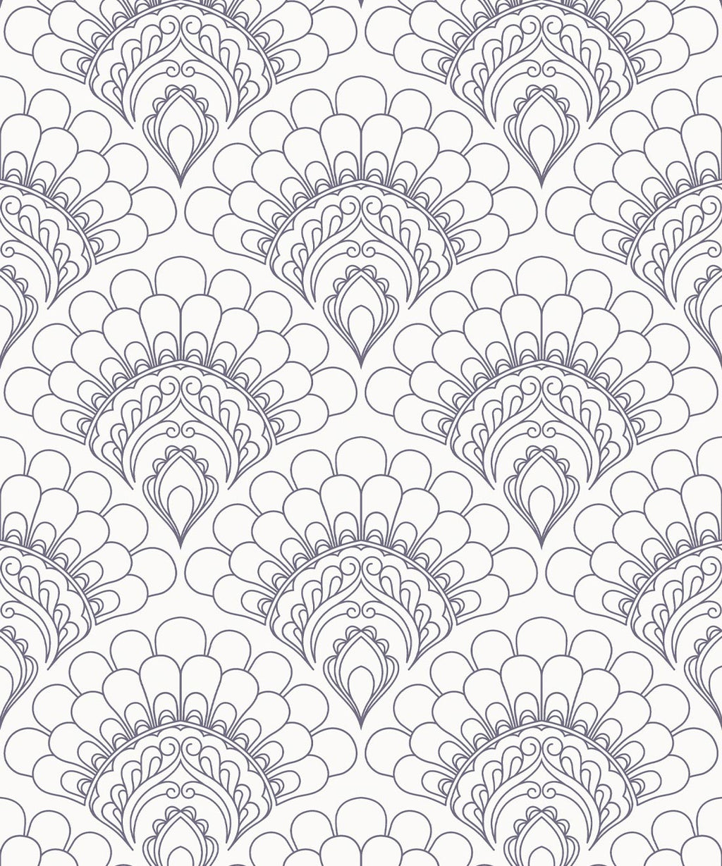 Retro Peacock Wallpaper, Grey