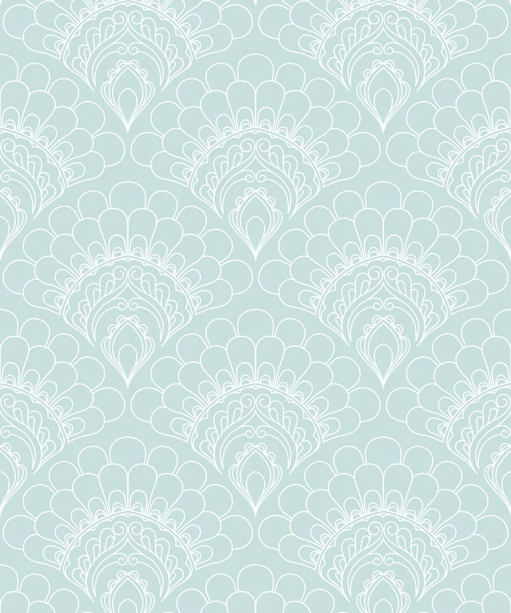 Retro Peacock Wallpaper, Light Blue