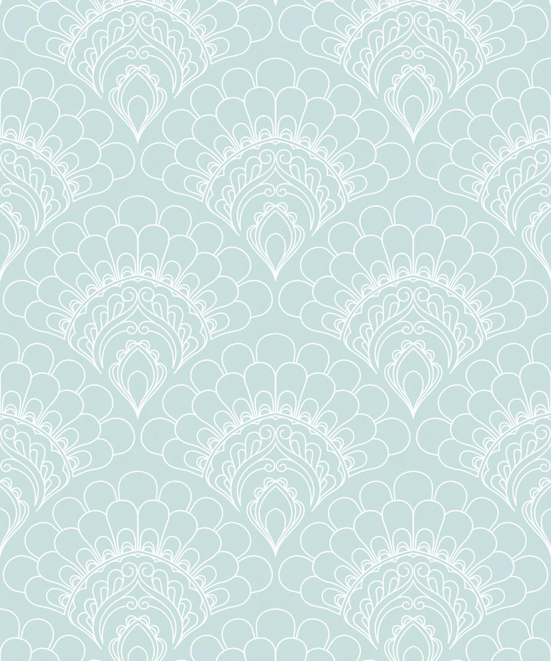 Retro Peacock Wallpaper, Light Blue