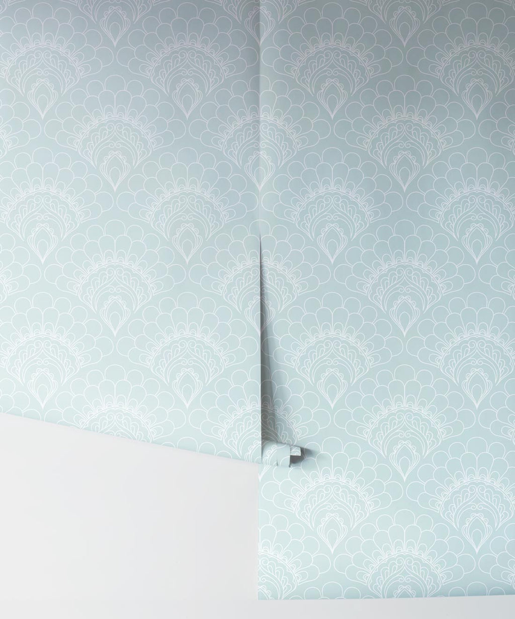 Retro Peacock Wallpaper, Light Blue