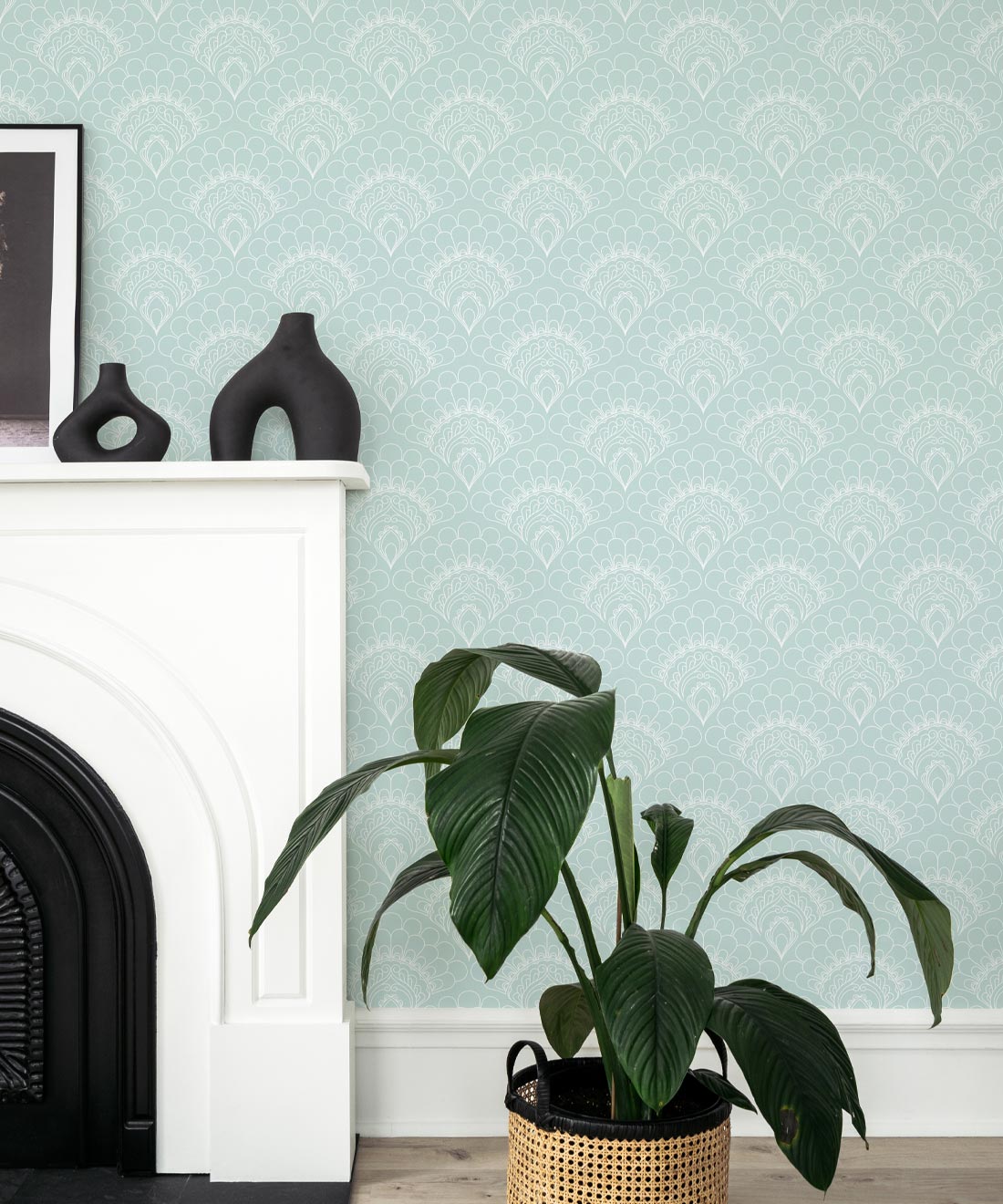 Retro Peacock Wallpaper, Light Blue
