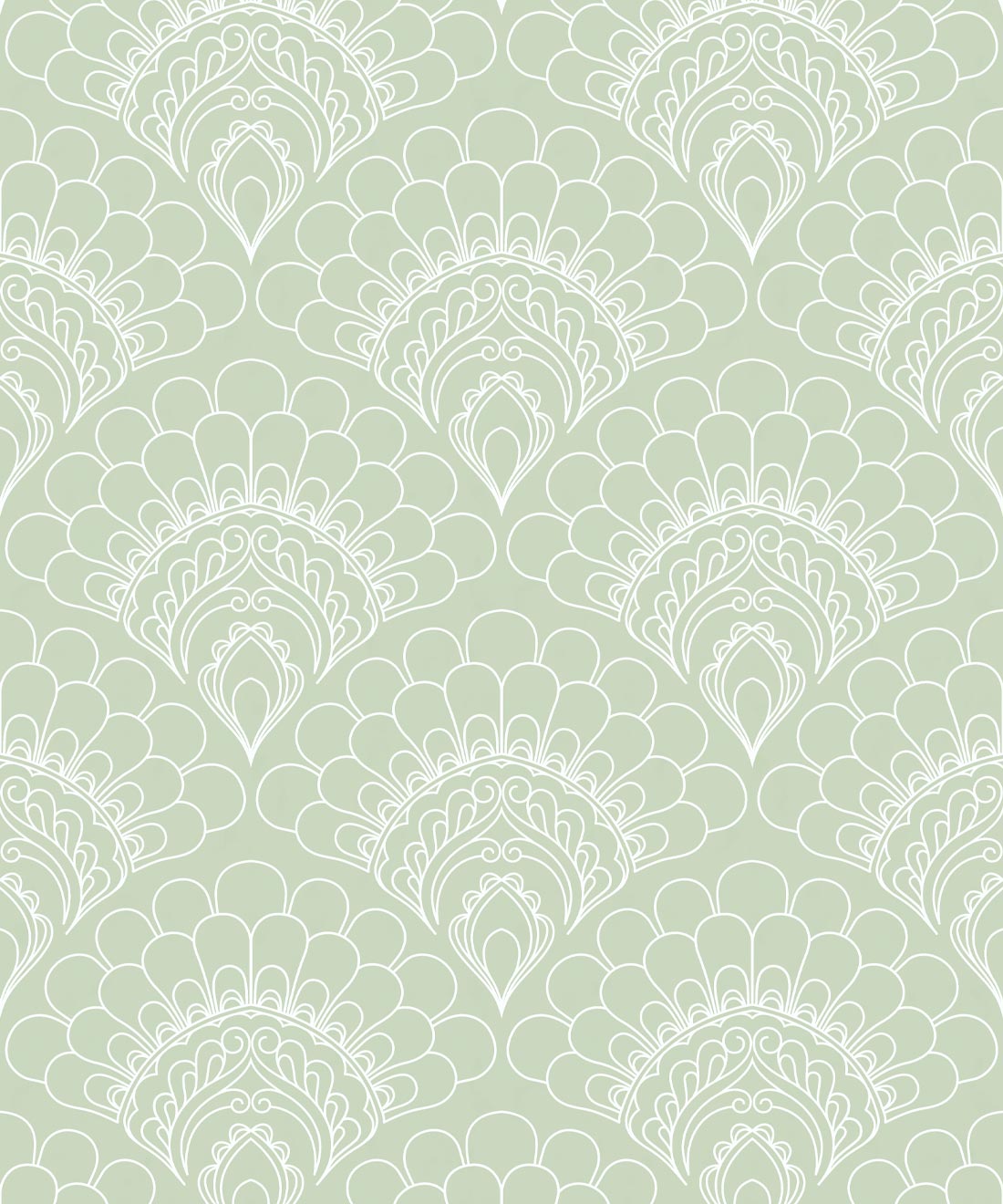 Retro Peacock Wallpaper, Light Green