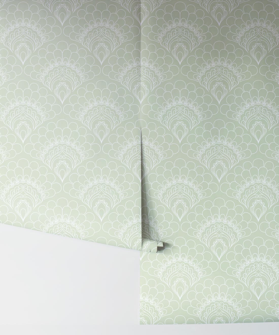 Retro Peacock Wallpaper, Light Green