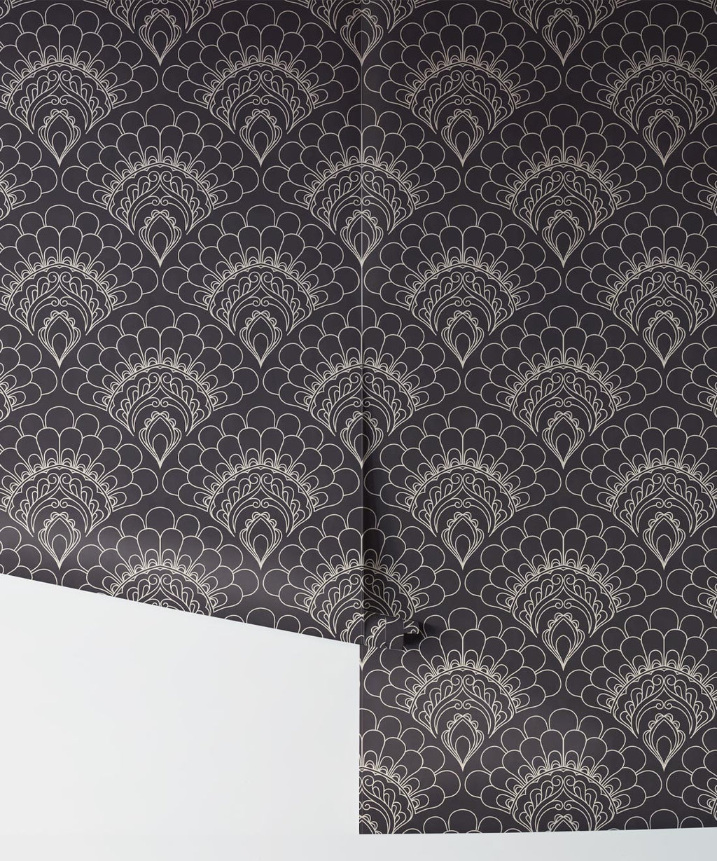 Retro Peacock Wallpaper, Slate