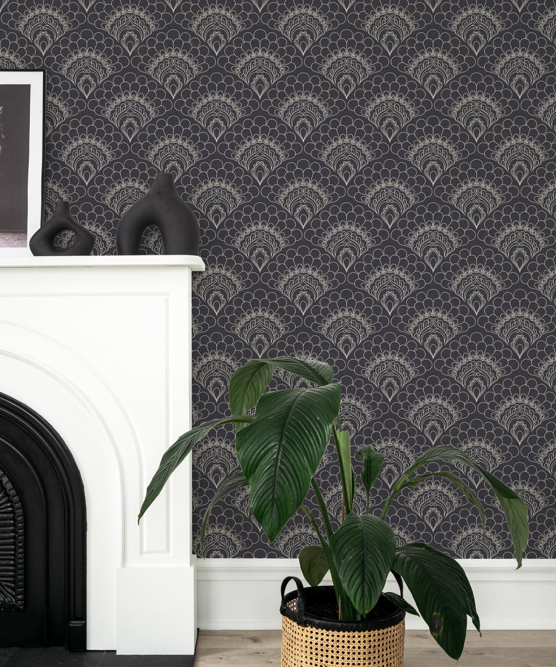 Retro Peacock Wallpaper, Slate