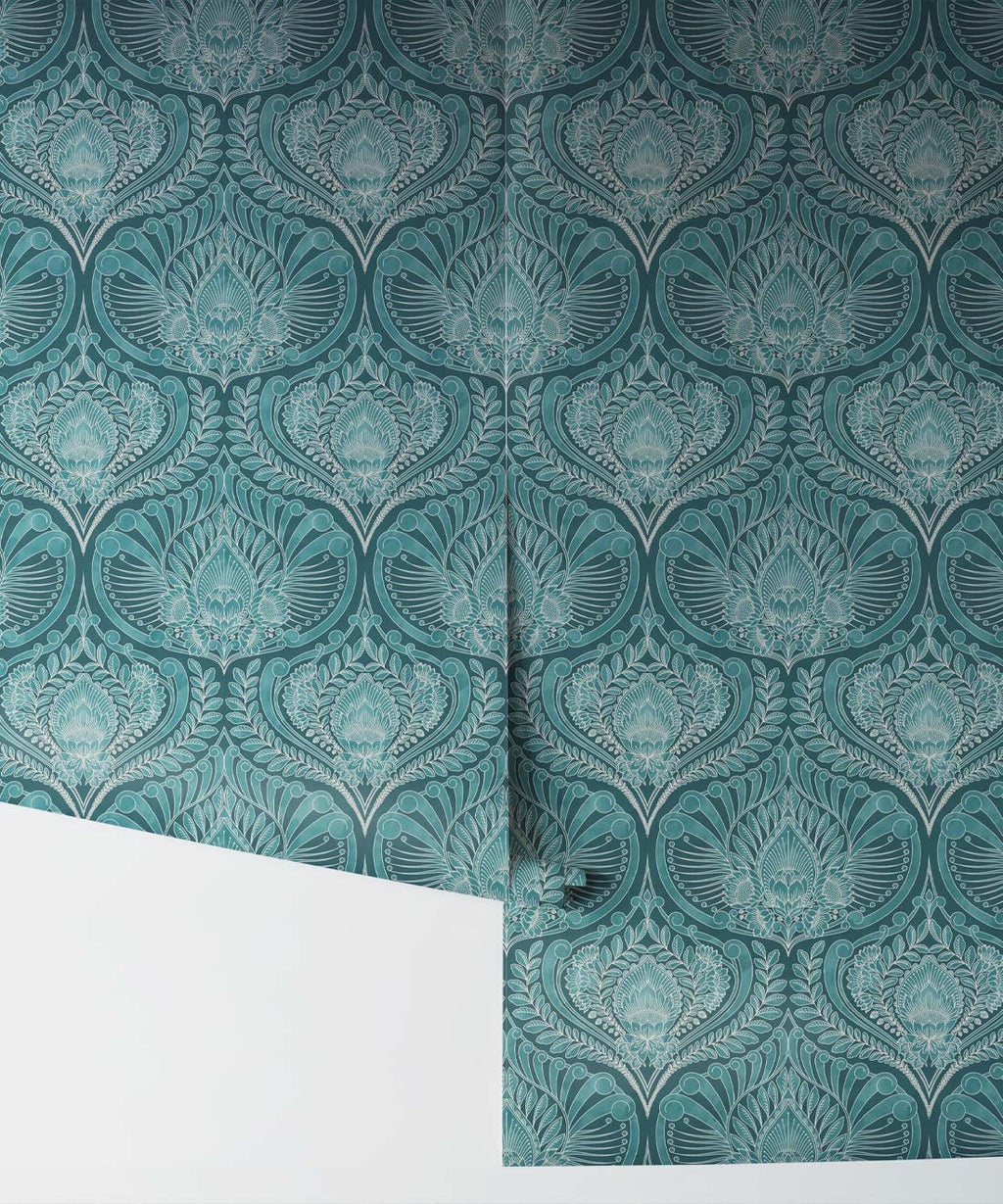 Baroque Fusion Wallpaper, Teal