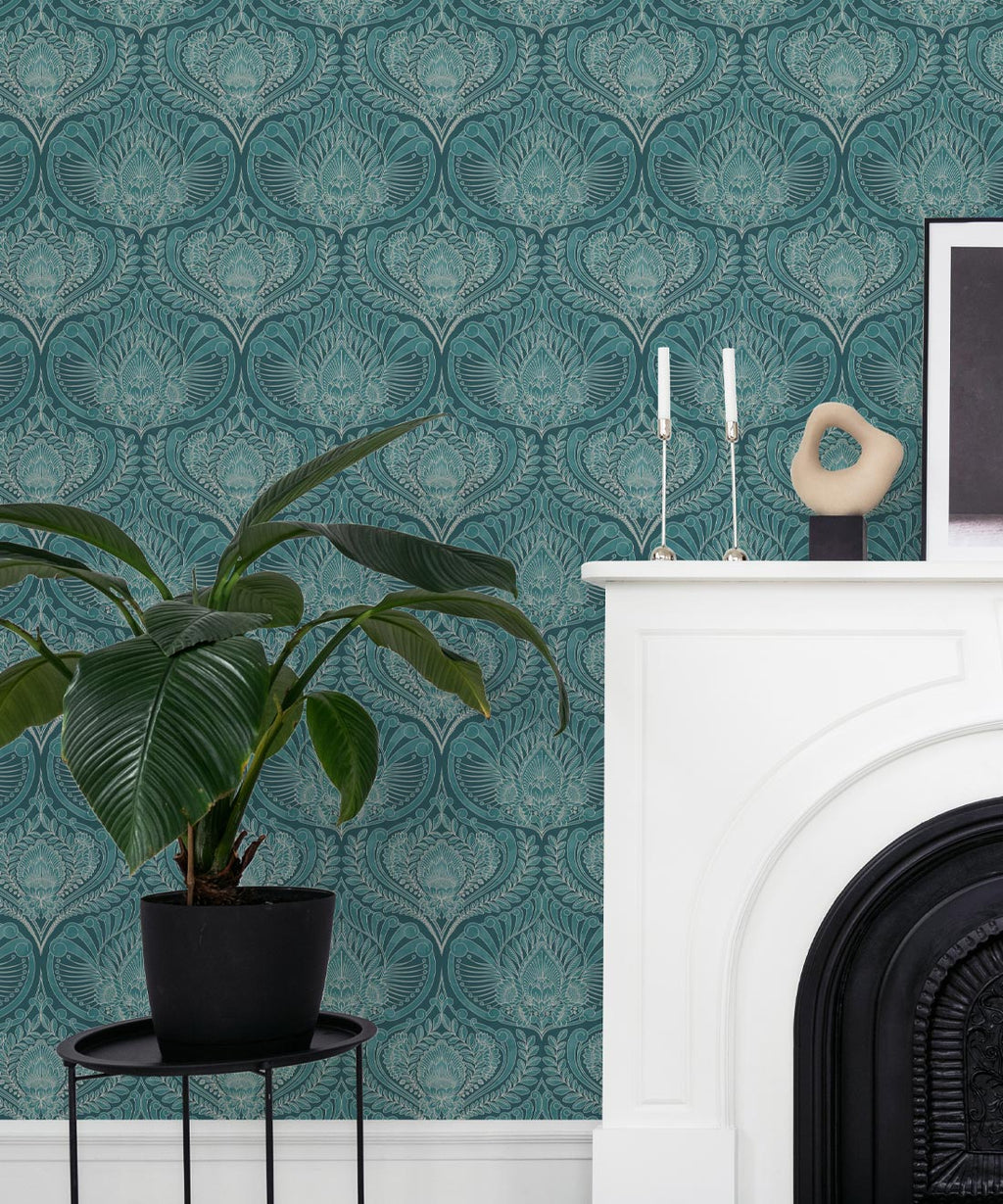 Baroque Fusion Wallpaper, Teal