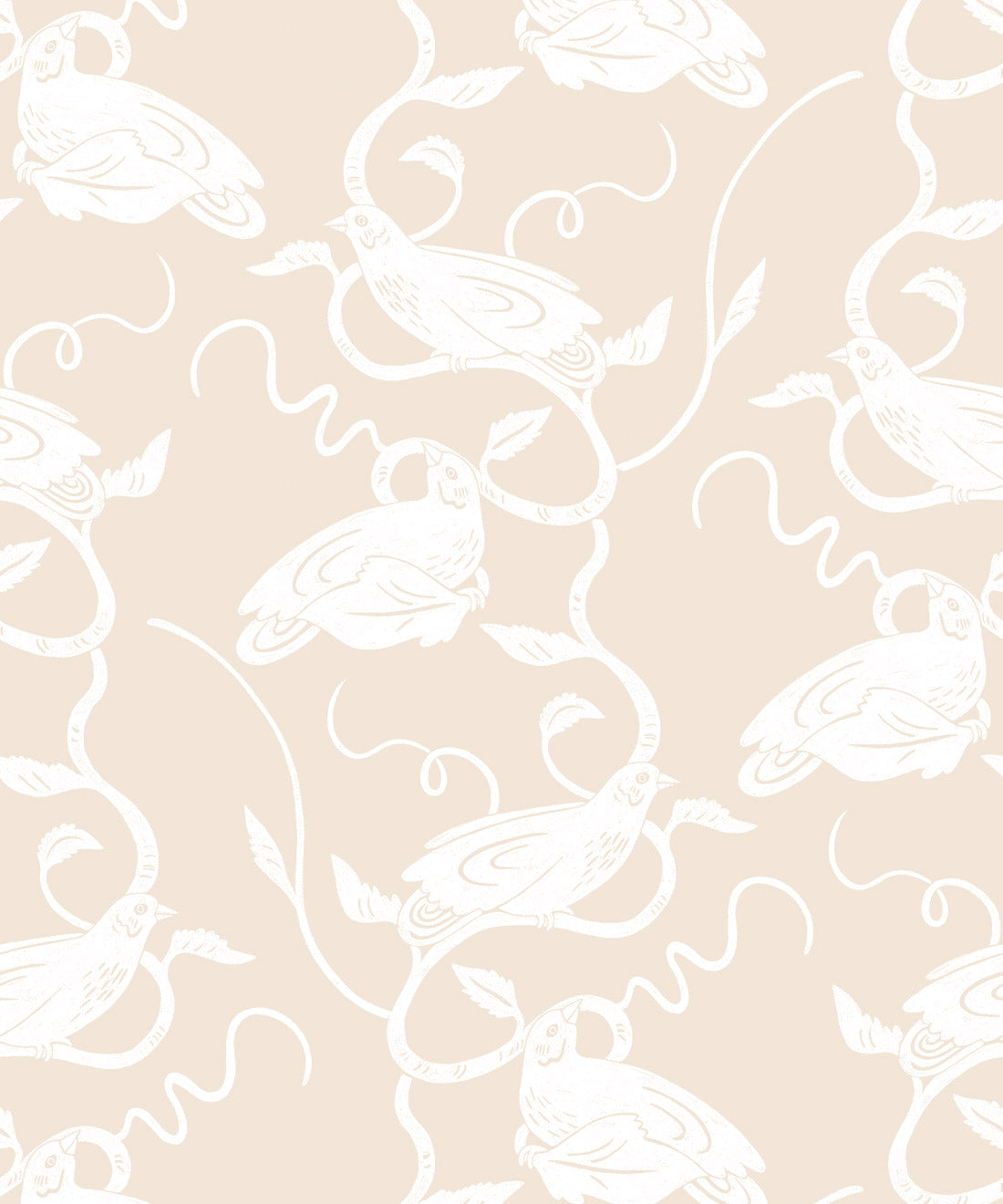 Birds On Vines Wallpaper, Beige