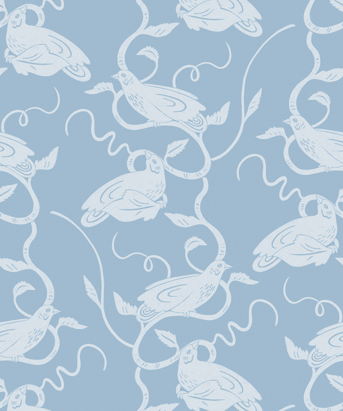 Birds On Vines Wallpaper, Blue