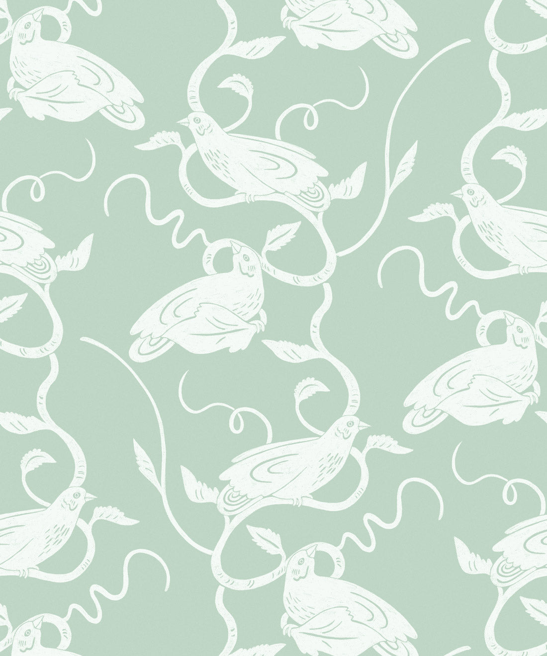 Birds On Vines Wallpaper, Olive