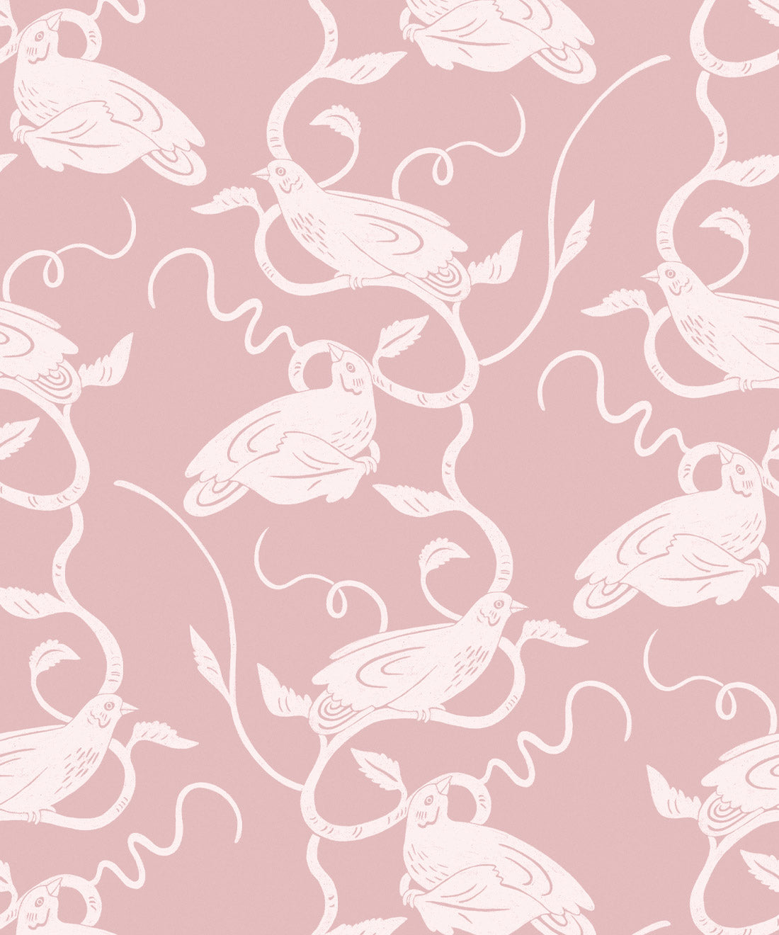 Birds On Vines Wallpaper, Pink