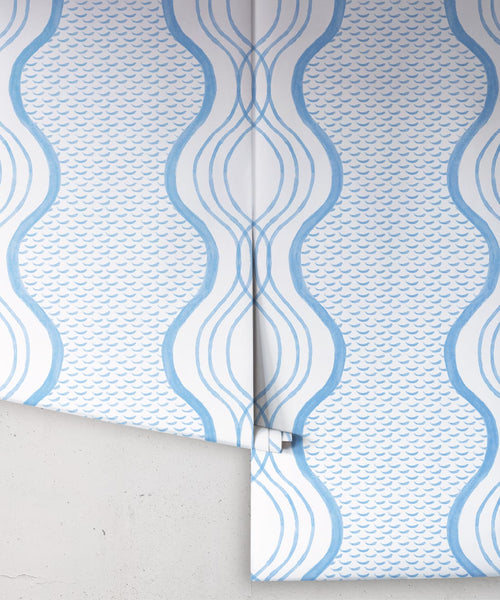 Papel pintado Líneas onduladas, azul