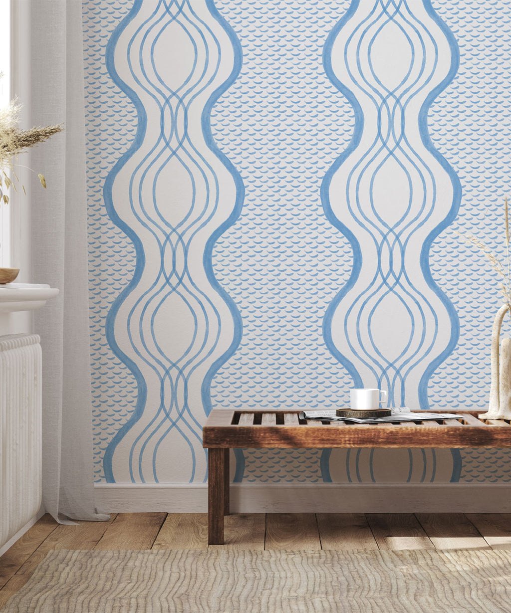 Wavy Lines Wallpaper, Blue