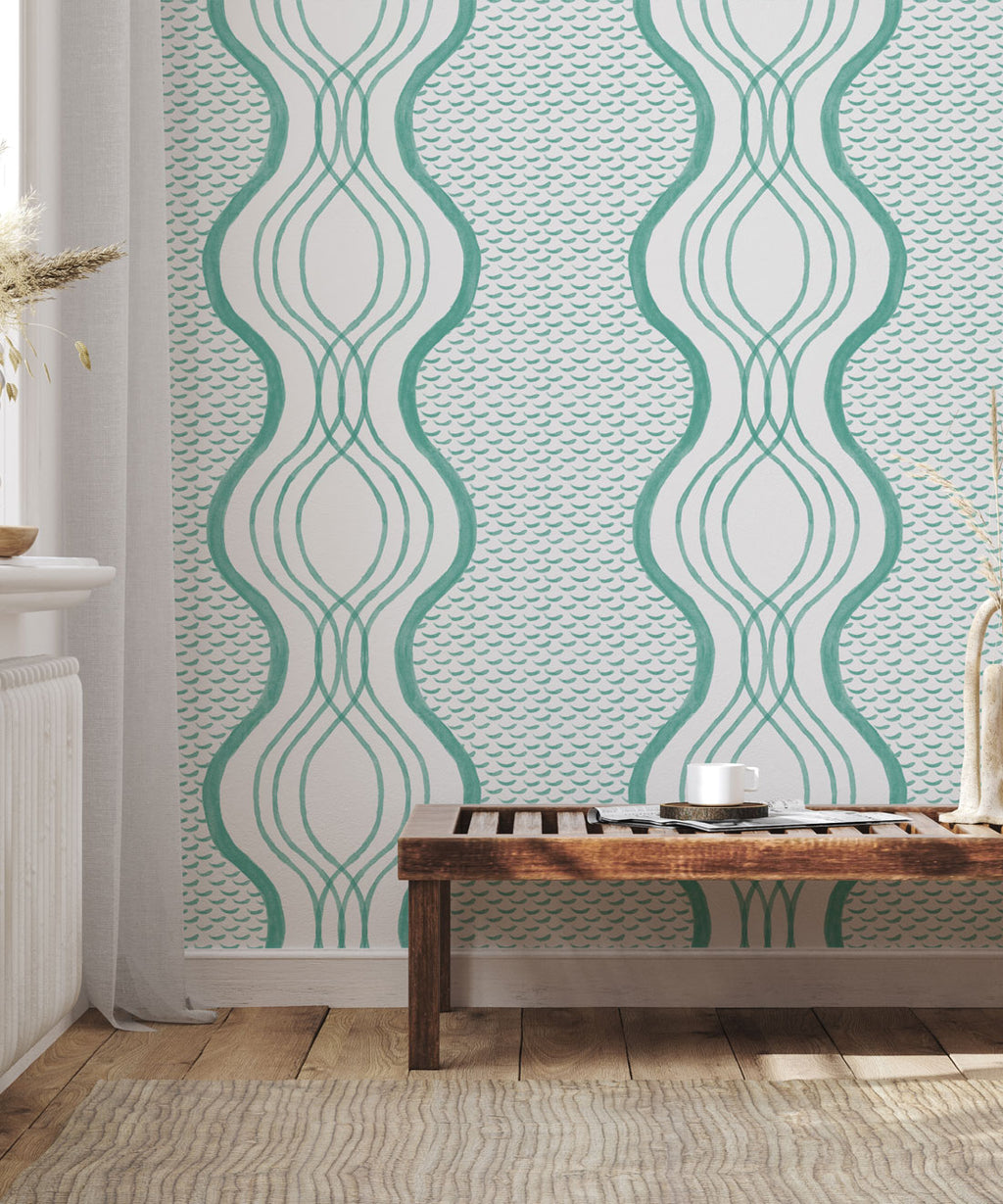 Wavy Lines Wallpaper, Green