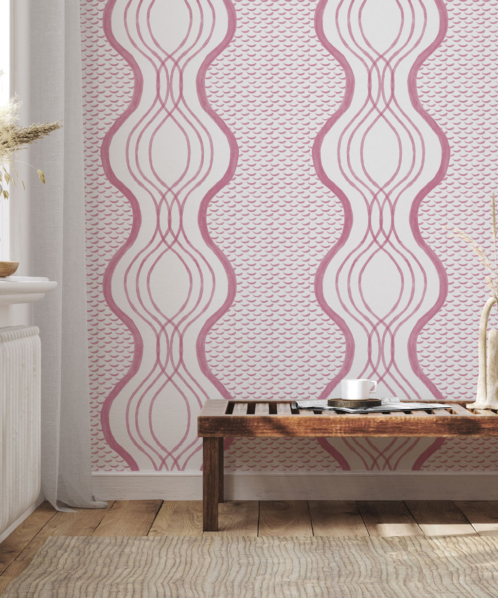 Wavy Lines Wallpaper, Rose