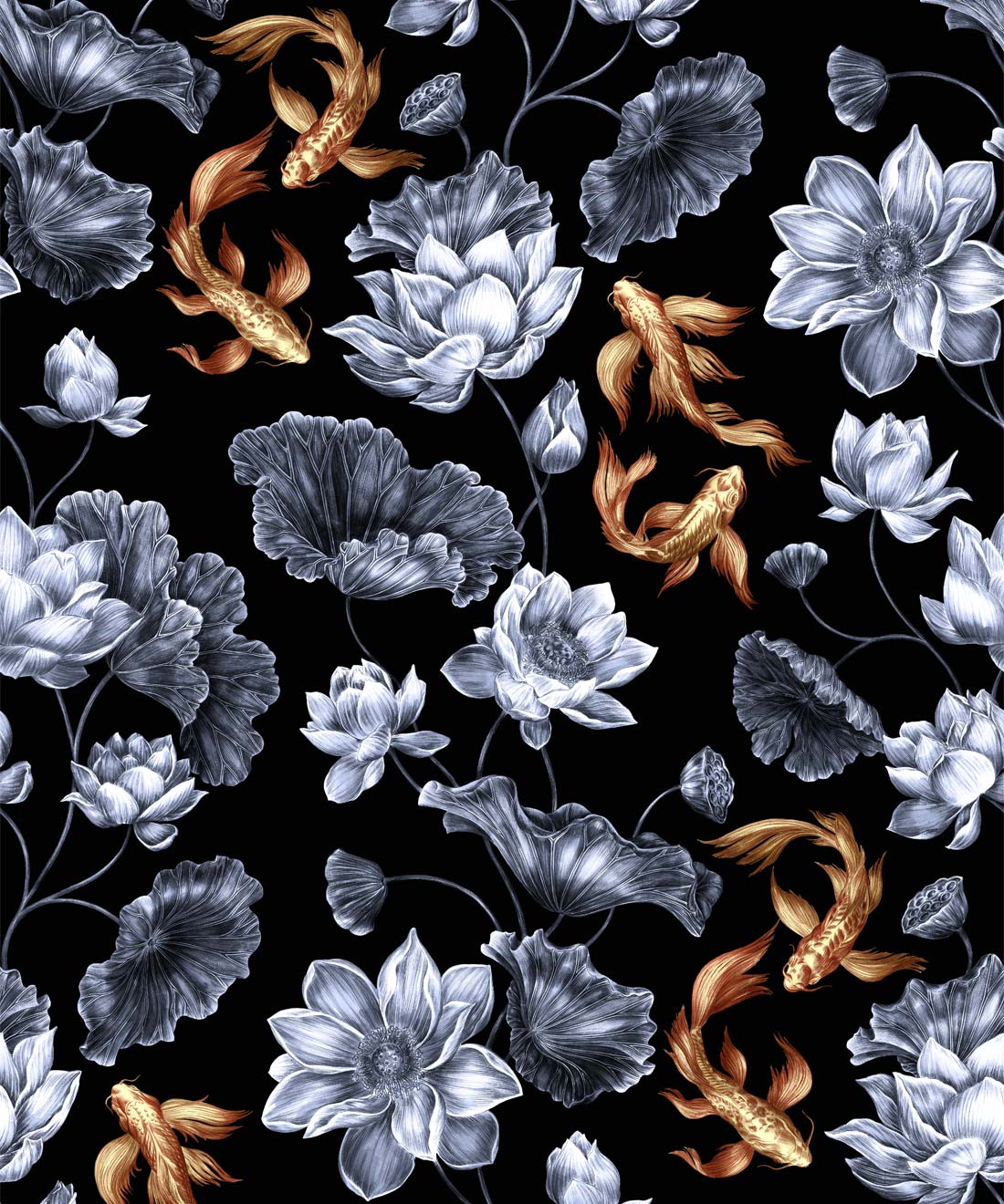 Golden Koi Wallpaper, Black