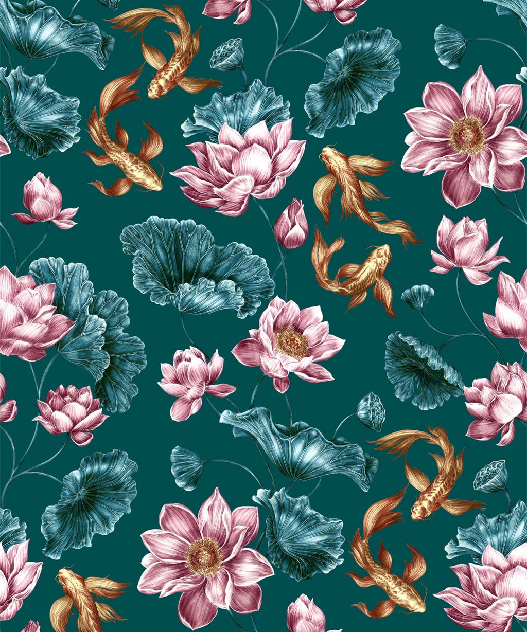 Golden Koi Wallpaper, Teal