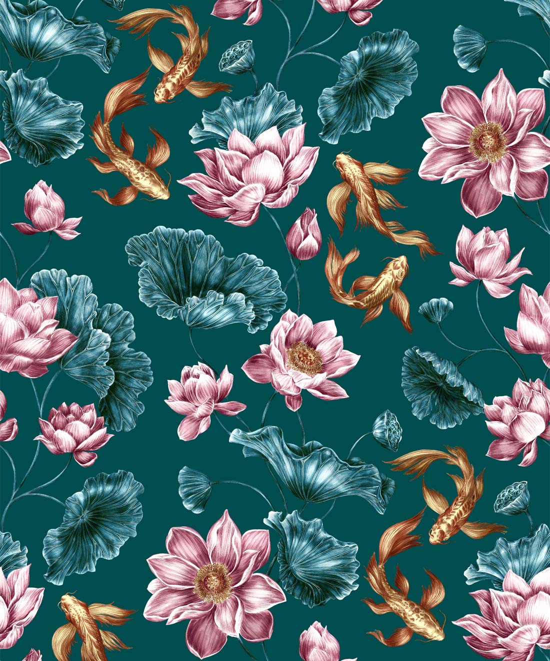 Golden Koi Wallpaper, Teal