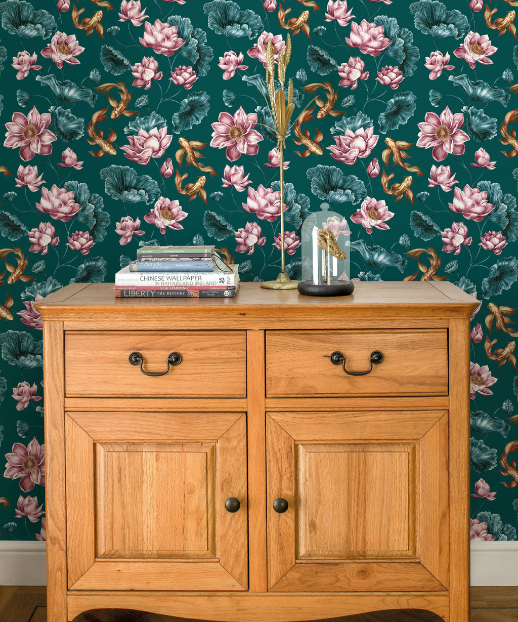 Golden Koi Wallpaper, Teal