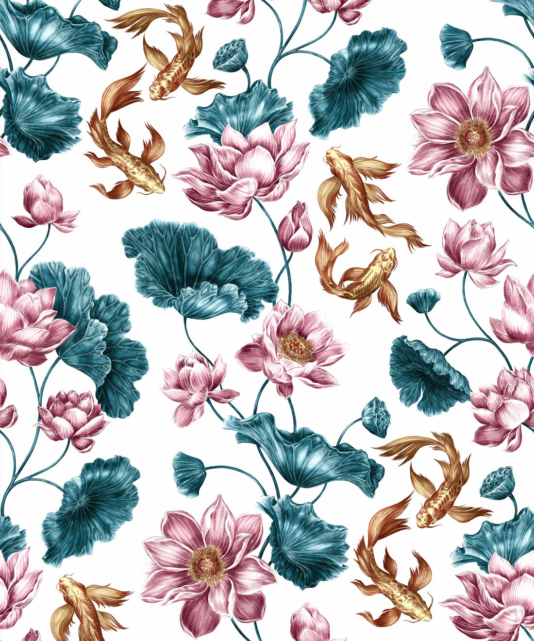 Golden Koi Wallpaper, White