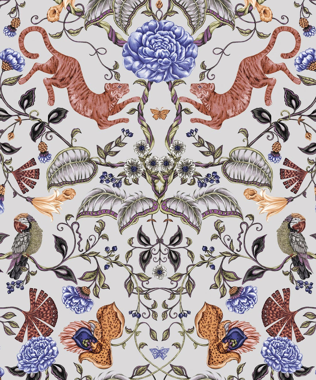 Playful Tiger Wallpaper, Gray
