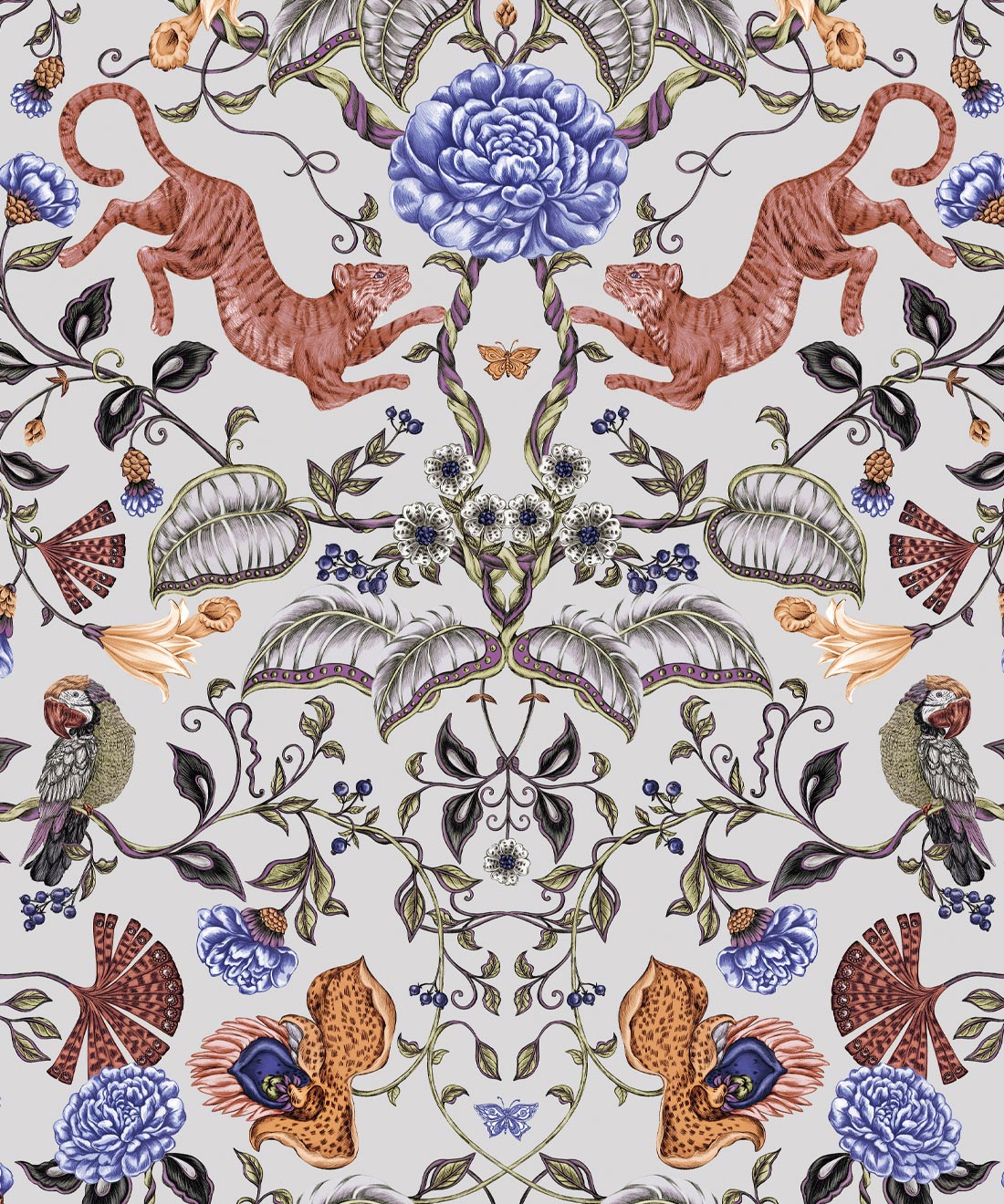 Playful Tiger Wallpaper, Gray