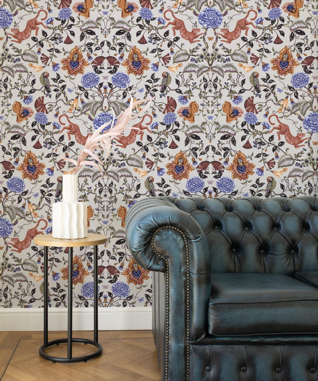 Playful Tiger Wallpaper, Gray