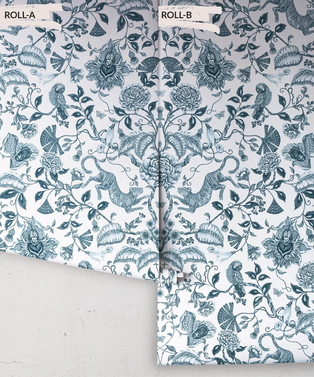 Playful Tiger Wallpaper, Silver Blue