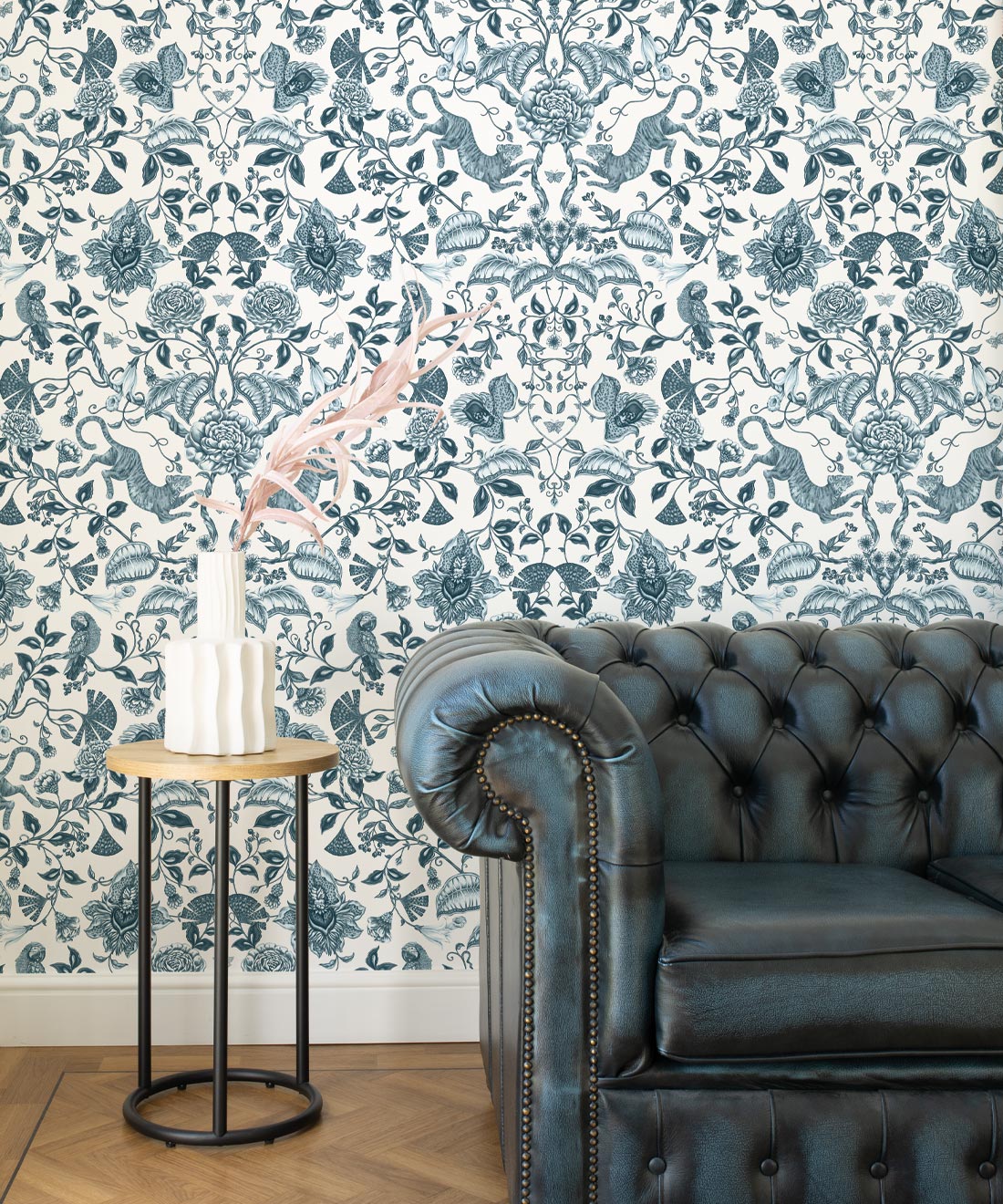 Playful Tiger Wallpaper, Silver Blue
