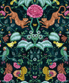 Playful Tiger Wallpaper, Teal