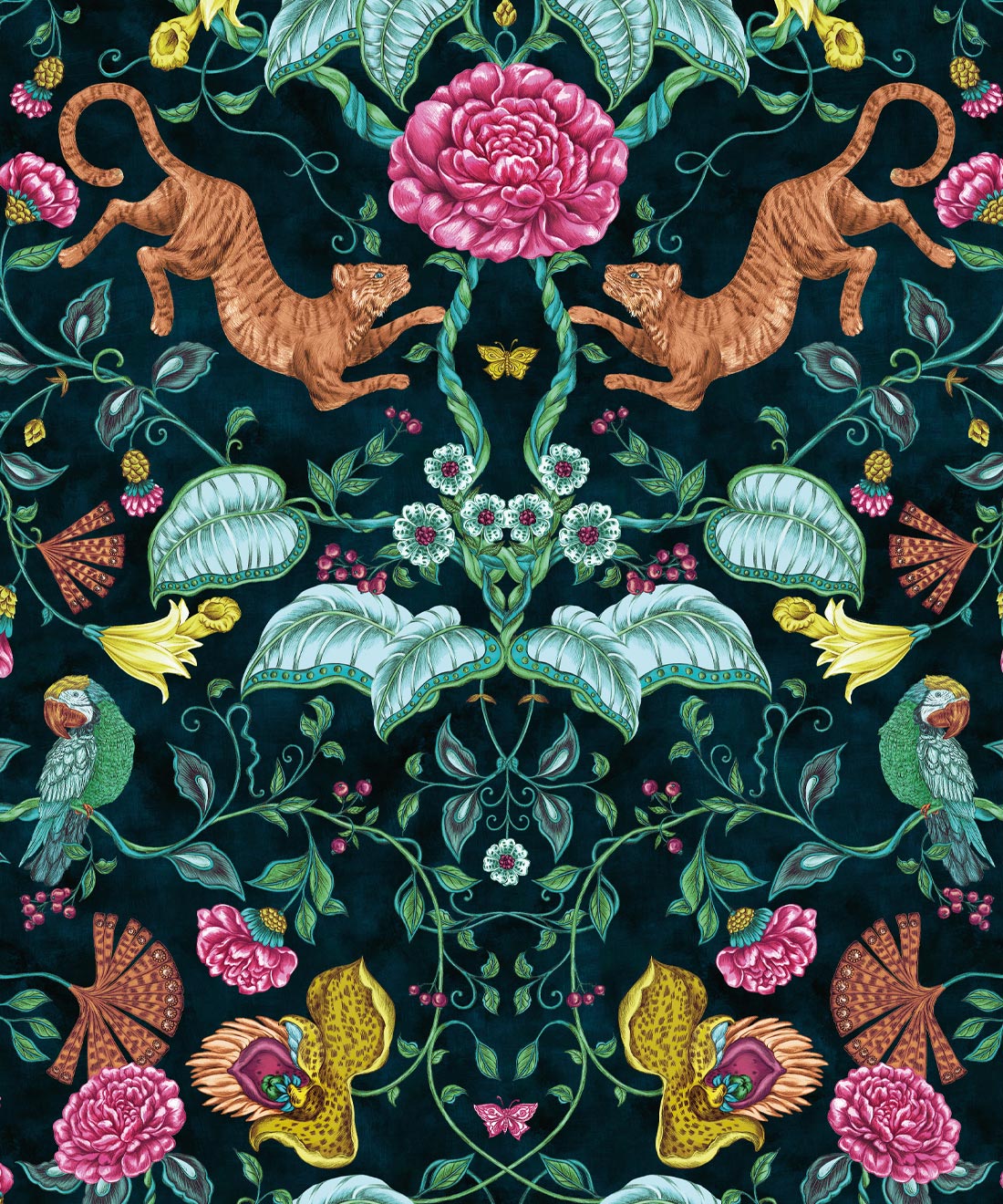 Playful Tiger Wallpaper, Teal