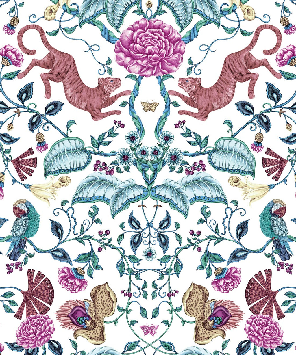 Playful Tiger Wallpaper, White