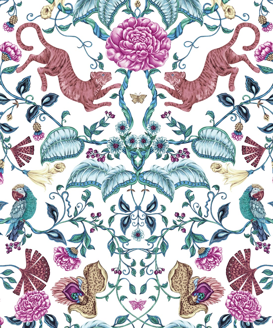 Playful Tiger Wallpaper, White