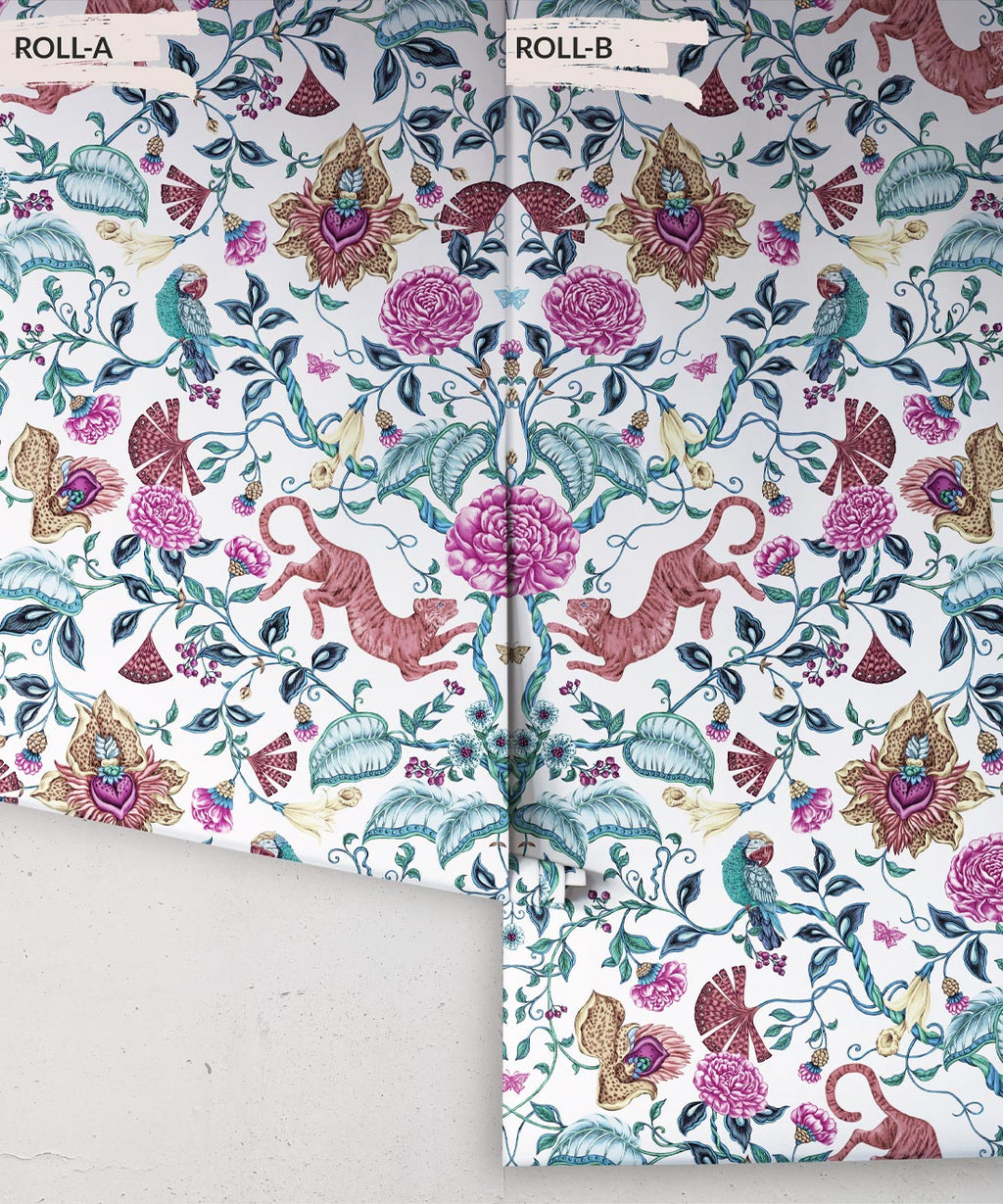 Playful Tiger Wallpaper, White