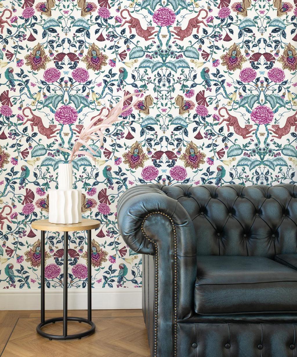 Playful Tiger Wallpaper, White