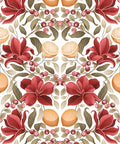 Lemons & Magnolia Wallpaper, Crimson & Olive