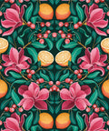 Lemons & Magnolia Wallpaper, Ruby & Emerald