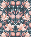 Lemons & Magnolia Wallpaper, Slate Blue & Peach