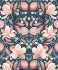 Lemons & Magnolia Wallpaper, Slate Blue & Peach