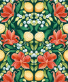 Lemons & Magnolia Wallpaper, Scarlet & Forest Green