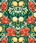 Lemons & Magnolia Wallpaper, Scarlet & Forest Green