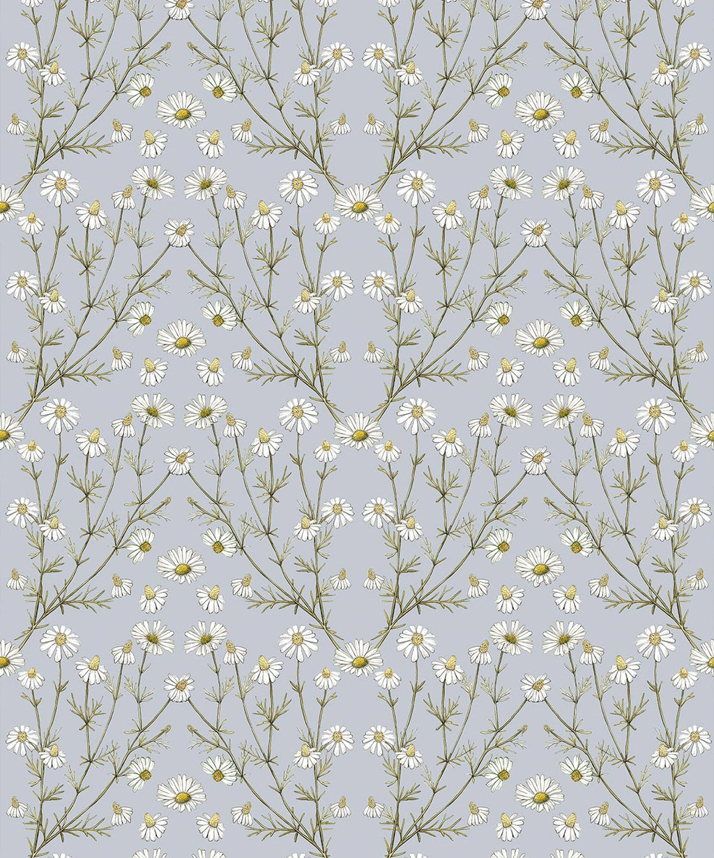 Daisy Damask Wallpaper, Dusty Blue