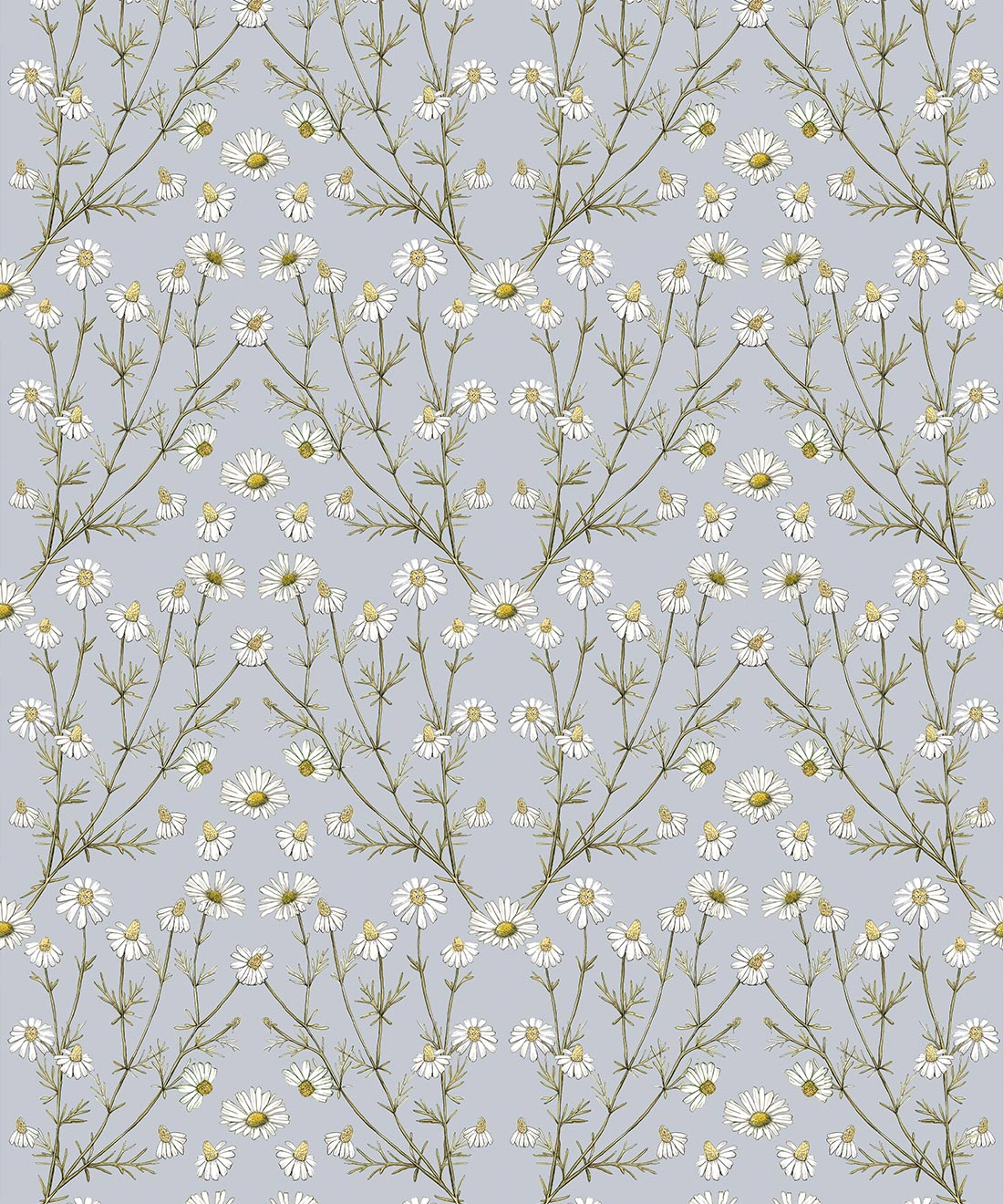 Daisy Damask Wallpaper, Dusty Blue