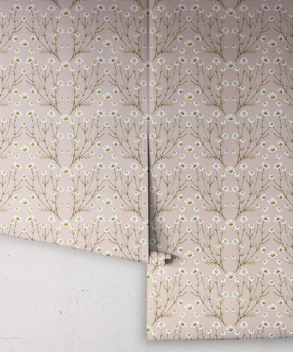 Daisy Damask Wallpaper, Dusty Pink