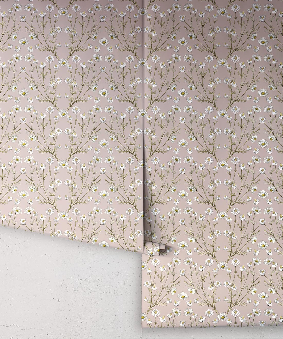Daisy Damask Wallpaper, Dusty Pink