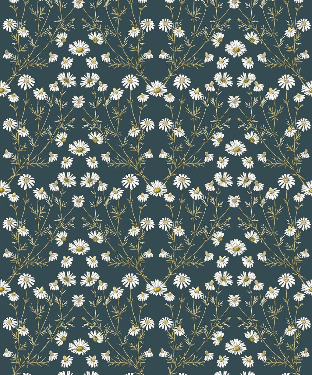 Daisy Damask Wallpaper, Emerald