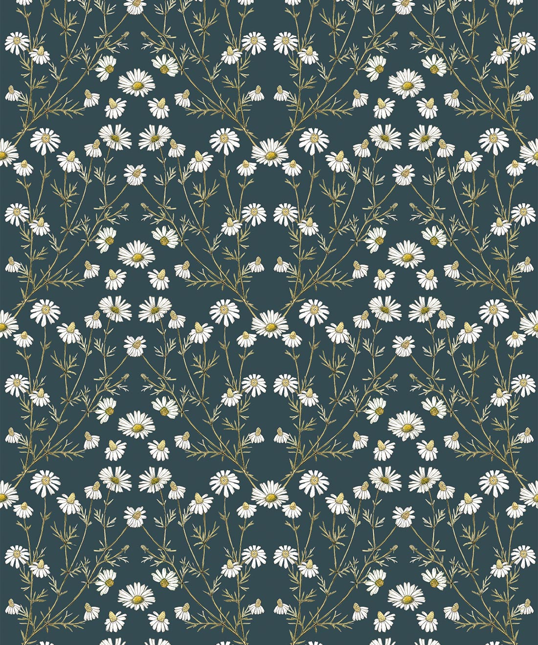 Daisy Damask Wallpaper, Emerald